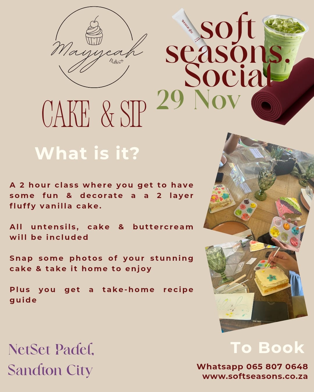 Cake decorating class with mayyeah bakes-Hosted at net set padel Sandton